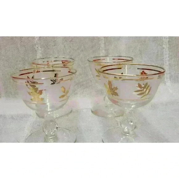 Set of 4-Gold Leaf Frosted Goblets - Picture 2 of 4